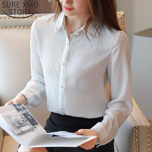 2021 Autumn Fashion Women Chiffon Blouses Long Sleeve Polka Dot Women Tops Casual Office Ladies Shirts Black White Tops 6377 50