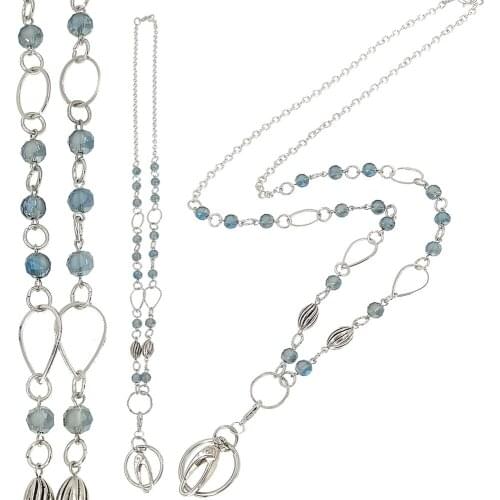 3pcs Lot Blue Glass Beads Lanyard for Women Badge Holder for Teachers Nurses Mothers Necklace with ID Holder Keychain Holder