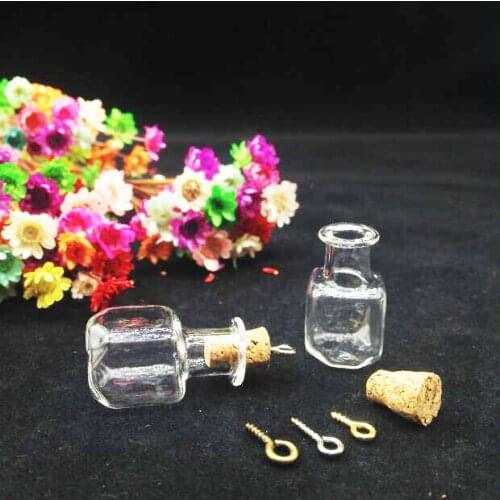 300sets/lot cube Small Cork Bottle Glass Bottle Wishing Bottle Sale, Wish Perfume essential oil container necklace diy pendant