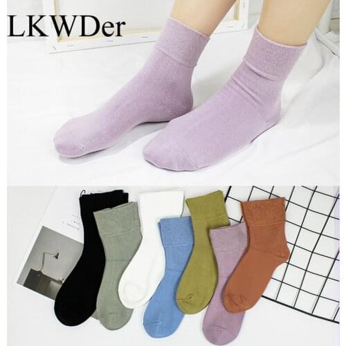 LKWDer 5 Pairs Womens Health Socks Spring Summer Short Combed Cotton Breathable Sweat-Absorbent Deodorant Comfort Female Socks
