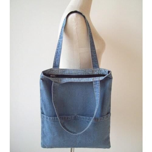 6PCS / LOT Women Shopping Bag Tote Pouch Casual Female Large Capacity Korea Shoulder Denim School Bag