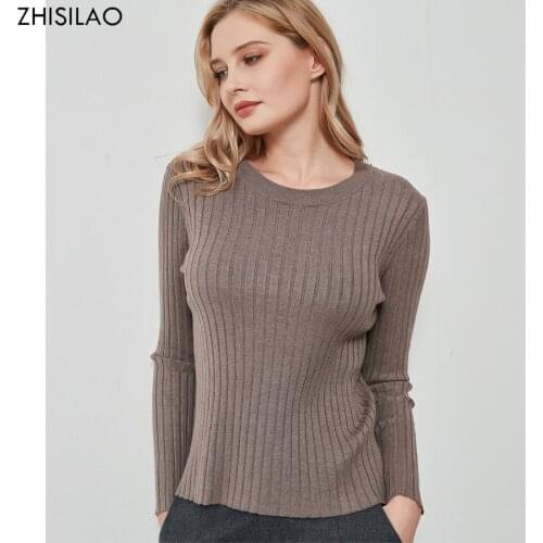 ZHISILAO Basic O-neck Knitting Warm Sweaters 2021 Women Jumper Slim Pullovers Sweater Solid Long Sleeve Tops Autumn Winter
