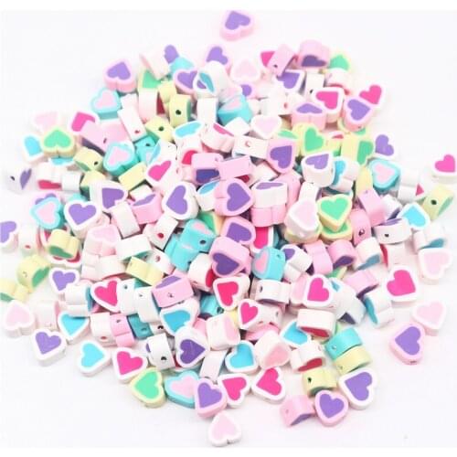 10MM*5MM Heart Polymer Clay Beads Spacer Soft Loose Beads with Hole for Jewelry Making DIY Handmade Garment Accessories