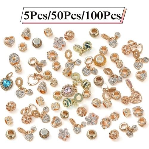 Gold Color Sparkling Mixed Random Pendant Beads Fit Original Brand Charm Bracelet Necklaces For Women Jewelry Making 1000 Style