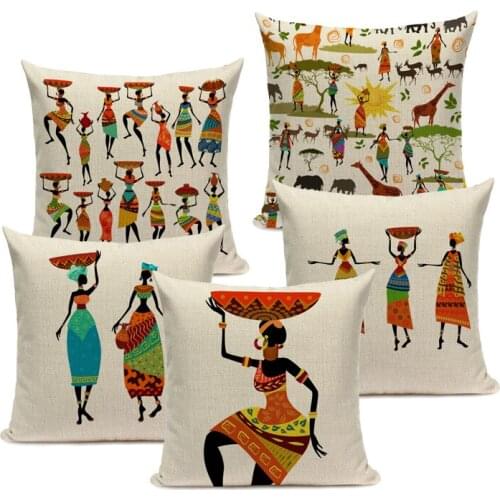 African Woman Cushion Cover Dancing Lady Africa Geometric Pillow Covers Pillow Cases Color Cloth Bedroom Sofa Decoration Ethnic