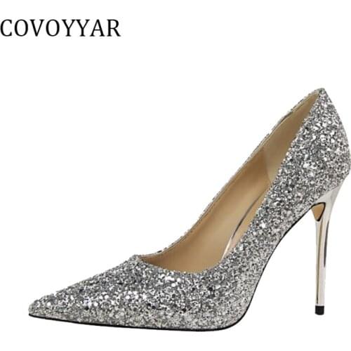 COVOYYAR 2021 Sexy Sequin Women High Heels Spring Elegant Pointed Toe Lady Pumps Stiletto Wedding Party Women Shoes WHH27