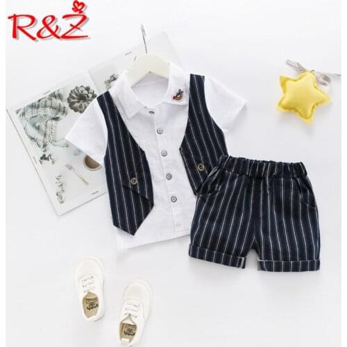 R&Z childrens suit 2019 summer new boy gentleman two-piece vest short-sleeved fake two-piece striped pants two-piece