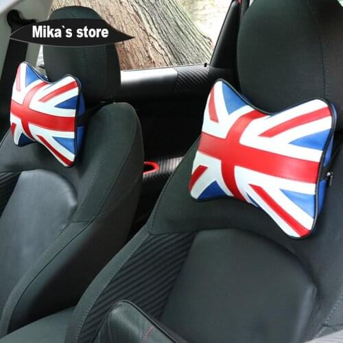 Auto Neck Pillow Union Jack Occipital Leather Headrest Soft Pillow Remove For MINI COOPER F60 R60 F55 F56 F54 Countryman Clubman
