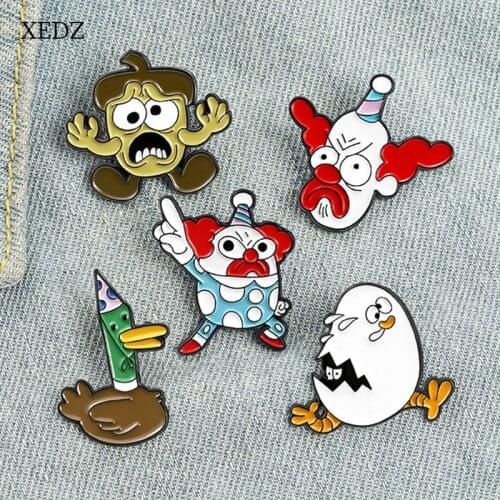 XEDZ Broken Egg Chestnut Clown Enamel Brooch Cartoon Doll Brown Duck Fun Badge Childrens Punk Jewelry Gift