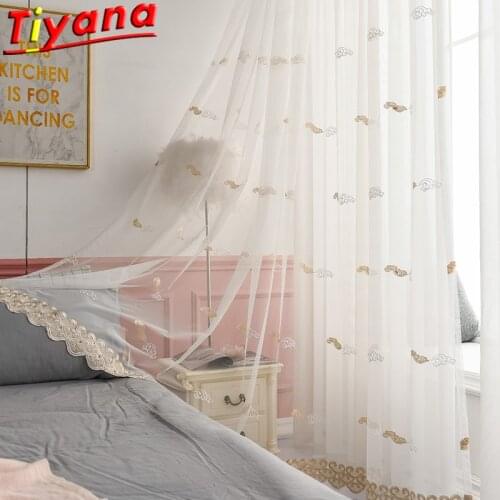 Chinese Classical Clouds Embroidery Tulle Curtains for Living Room White Sheer Tulle Volie for Kitchen Balcony* 30