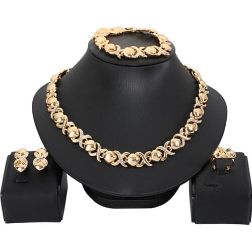 Hot Nigerian Wedding Jewelry Set Bridal Dubai Gold Color Jewelry Sets African Beads Heart Necklace Bracelet Jewelry Set