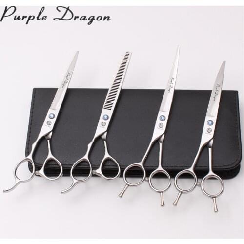 Left-Hand 7INCH Z3006 Purple Dragon Dogs Curved Scissors Cats Grooming Scissors Cutting Scissors Thinning Shears Pets Scissors