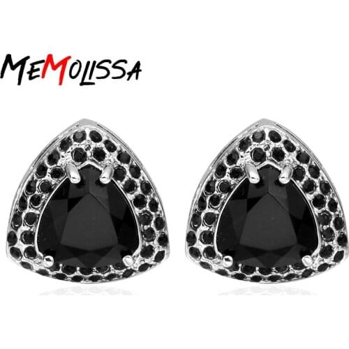 Memolissa Luxury Crystal Cufflinks with Black Crystal Cufflinks Triangle Design High Quality Mens Wedding Cufflinks