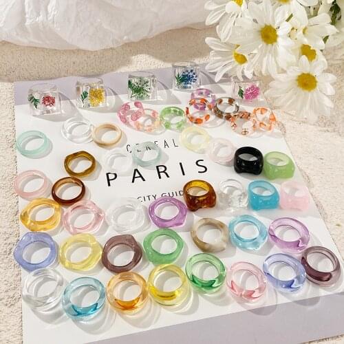 ZOVOLI 2021 New Transparent Resin Acrylic Rhinestone Colourful Geometric Square Round Rings Set for Women Jewelry Party Gifts