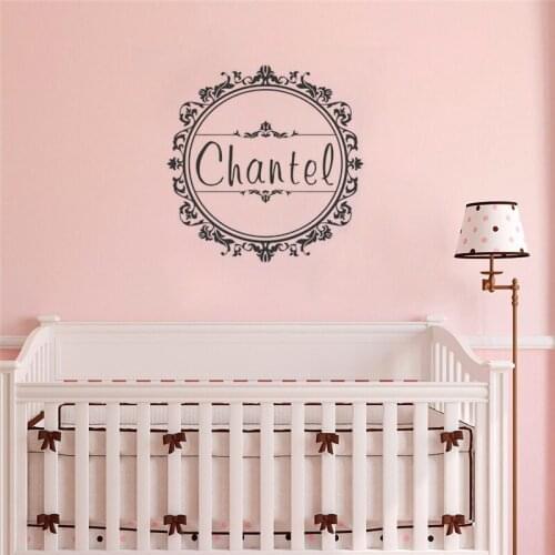 Name stickers for girls room, personalized name for baby princess room wall decals ornamental frame decalsHJ138