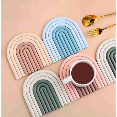 Nordic Non Slip Silicone Placemat Removable Rainbow Coasters Insulation Pads Cup Table Mat Plate Home Decor Kitchen Accessories