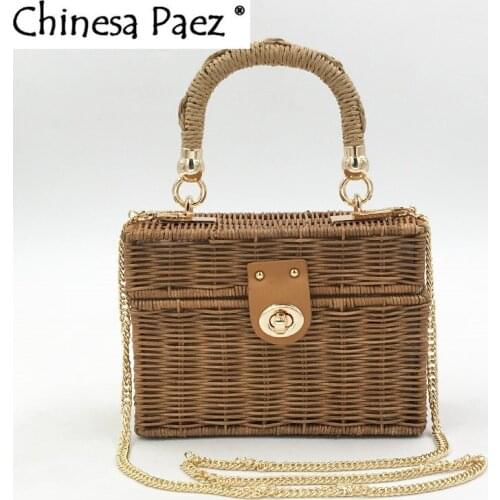 New rattan natural straw Shoulder Bag Women hand-woven Messenger Bag Summer Beach Square box Straw Handbag lady Bolsa Feminina