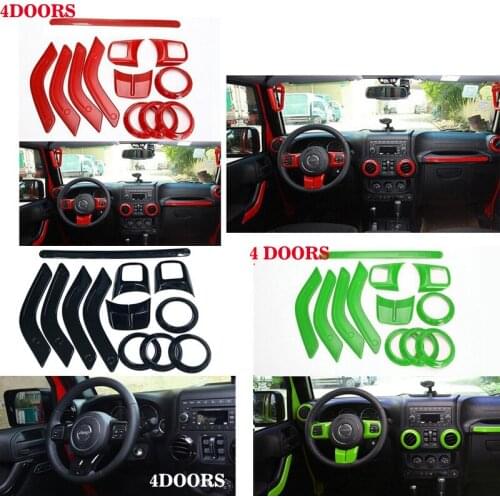 Steering Wheel Trim Air Condition Vent Interior Accessories Door Handle Cover Kits ABS Chrome For Jeep Wrangler JK 4 doors