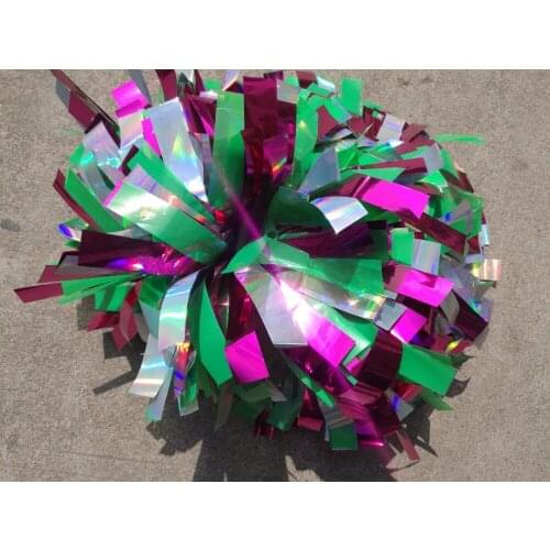 Cheerleader Poms 3/4"x 6"~cheerleading Pom Pom Plastic Green/metallic Light Green/metallic Hot Pink Mixed
