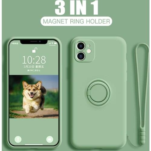 Luxury Square Soft Liquid Silicone Case For iPhone 12 Pro Max X XR XS Max 6 6S 7 8 Plus SE 2020 Magnetic Stand Ring Holder Cover