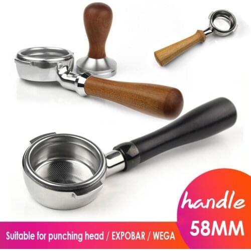 Coffee Machine Handle Bottomless Stainless Steel Espresso Coffee Parts Filter Wooden Holder Accessory For Cafe Barista