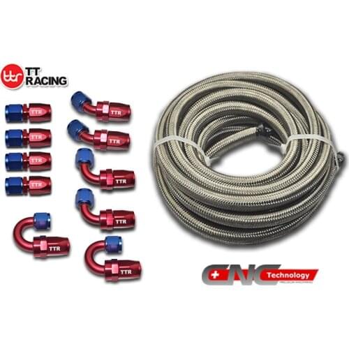 SSAN10RE_KIT_DA - AN-10 Stainless Steel Fuel Line 20FT Hose End Adaptor Swivel Kit 10 Fittings RED