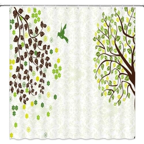Spring Landscape Shower Curtains Green Plant Bathroom Decor Background Polyester Fabric Home Bath Accessories Cloth Curtain Sets