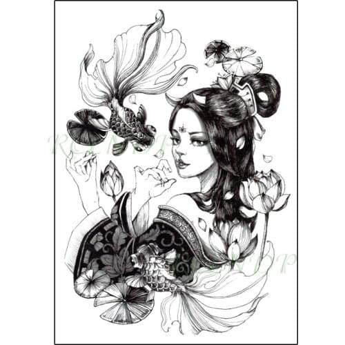 Waterproof Temporary Tattoo Sticker Fish Japanese Style Sexy Girl Lotus Flower Totem Fake Tatto Flash Tatoo for Men Women