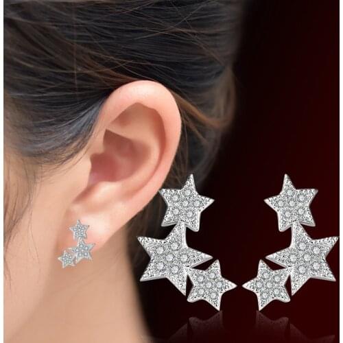 925 Sterling Silver Three Stars Stud Earrings For Women Fashion Girl Prevent Allergy Jewelry