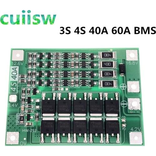 3S/4S 40A 60A Li-ion Lithium Battery Charger Protection Board 18650 BMS For Drill Motor 11.1V 12.6V/14.8V 16.8V Enhance/Balance