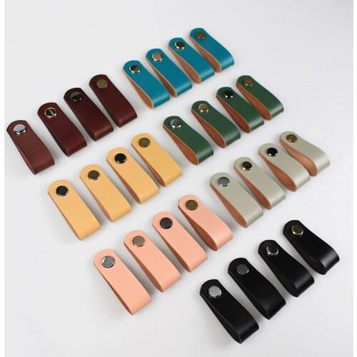 1 PC Brass Cowhide Leather Furniture Knob Pull Handle and Knobs for Doors Cabinet Chest Drawer Suitcase Handles with Screws