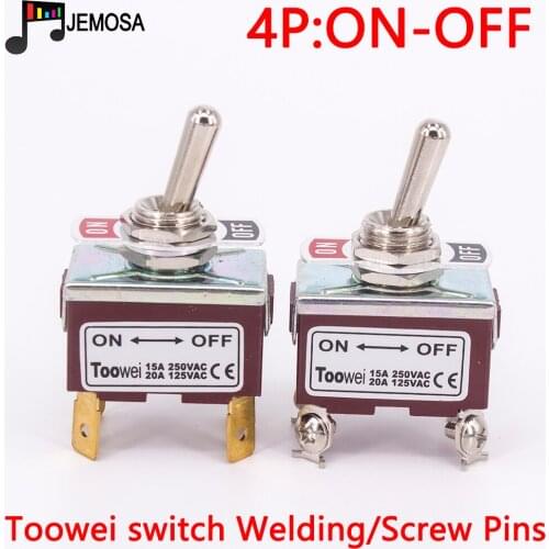 1PC Toowei 4pins toggle switch ON-OFF 15A 250V/ 20A 125V SPST/ Assembly hole 12mm/ Scraw contact AC Power Rocker Switch