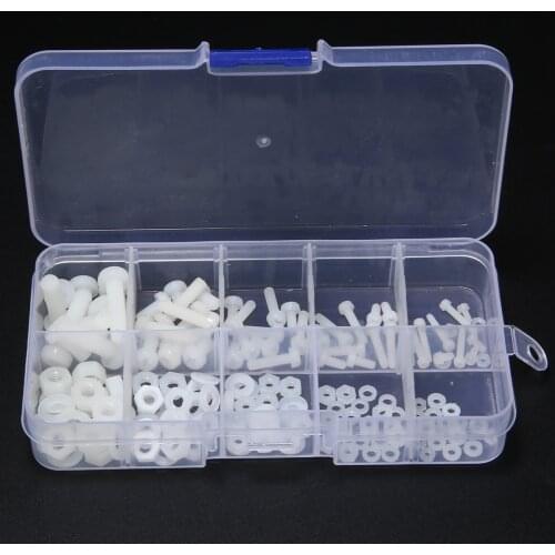 150pcs M2 M2.5 M3 M4 M5 White Nylon Hex Screw Bolt Nut Standoff Spacer Kit Non-magnetic with Plastic Box