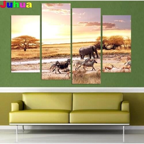 4 Pcs set Grassland Animals 5d diy diamond painting african landscape full drill mosaic diamond stitch embroidery gift wall art