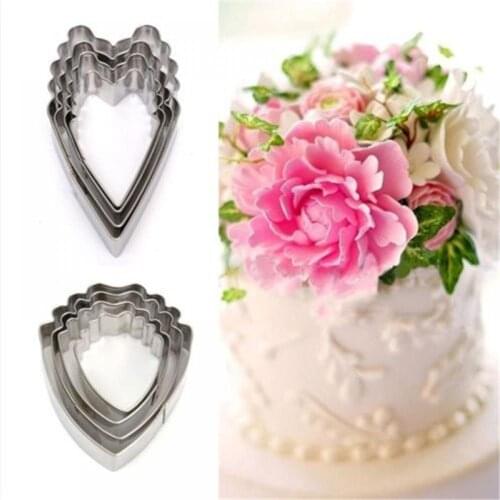 4pcs/lot Heart Peony Flower Cake Mold Stainless Steel Fondant Sugarcraft Cookie Biscuit Cutter xmas Cake Decorating Mold