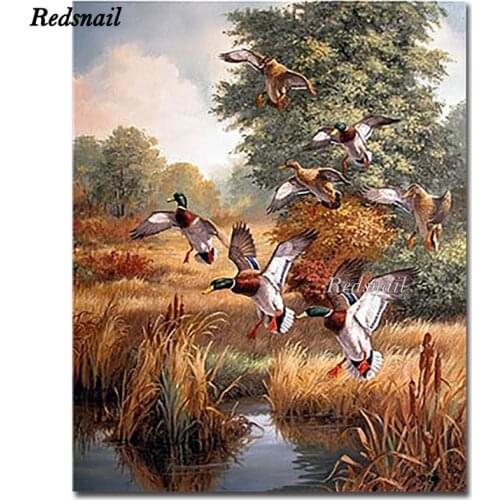 Mallard Ducks Wall Art DIY Diamond painting cross-stitch 5D Full mosaic Diamonds Embroidery Home Art Hunting Duck Scenery EE893