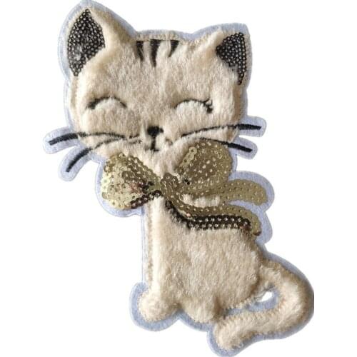 Sequins Patch Ins Cat Plush Animal Patches For Clothing Sequined Large Biker Badge Strange things Stickers Diy Clothes Gifts