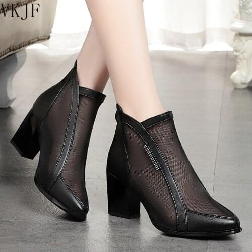 Mesh Boots Sandals Woman Ankle Summer Boots Pointed Toe Sexy Womens Shoes for Female Black