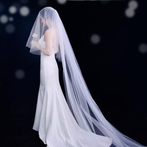OLOMLB V27W White Bridal Veil One Layer Bead Edge Wedding Accessory Fingertip Wedding Veils