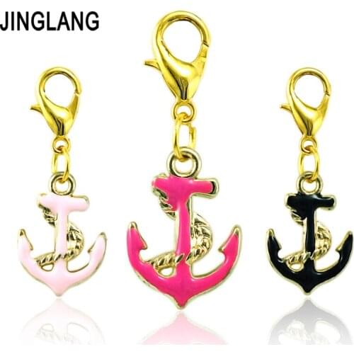 JINGLANG Classic Gold Color Lobster Clasp Charms Dangle Enamel Anchor Charms For Jewelry Making DIY Accessories