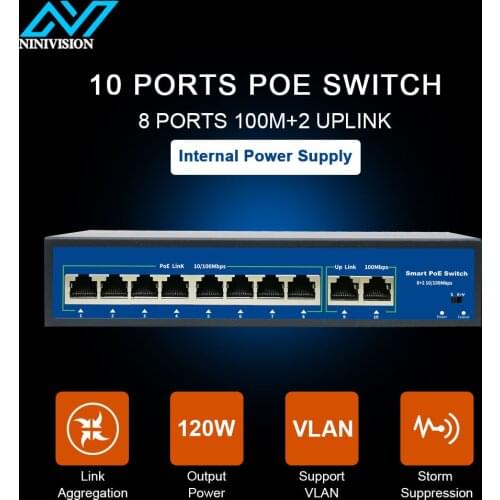 POE switch 52V with 8 100Mbps Ports IEEE 802.3 af/at ethernet switch Suitable for IP camera/Wireless AP/POE camera