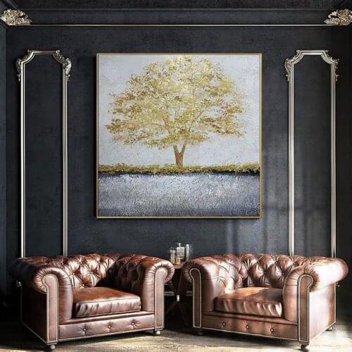 Beautiful Scenery Big Gold Tree Handmade Canvas Oil Painting Acrylic Landscape Wall Art Home Decoration For Living Room Bedroom