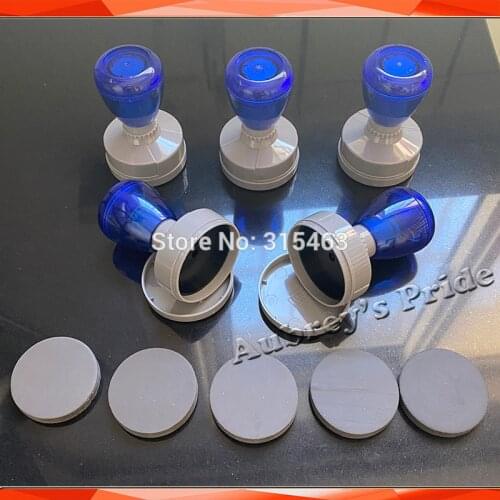 5Pcs Round Circle Transparent Blue HA 38 40 42mm Blank Holder+7mm Rubber Pad Flash Stamp Machine Selfinking Stamping Making Seal