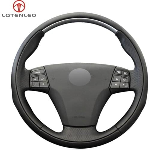LQTENLEO Black Genuine Leather Hand-stitched Car Steering Wheel Cover For Volvo C30 2006-2013 C70 2008-2010