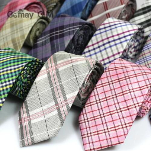 New Classic England style JACQUARD WOVEN Polyester Plaid Mens Tie 6cm Width Skinny Necktie for man