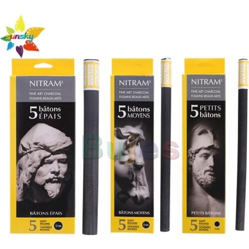 Original Canada Nitram Sketching charcoal bar Round soft carbon pen carbon bar 6mm/ 8mm/12mm 5pcs/box Art supplies