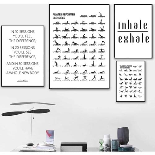 Pilates Workout Chart Poster Canvas Prints Yoga Room Wall Decor , Pilates Gift BodyBuilding Guide Fitness Gym Painting Picture