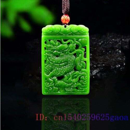 Green Jade Dragon Pendant Chinese Carved Natural Charm Gifts Men Fashion Jewellery Double-sided Accessories Necklace Amulet