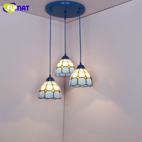 FUMAT Modern Blue Shade Pendant Light Tiffany Glass Light For Living Room Corridor Home Deco Stained Glass LED Pendant Lamps