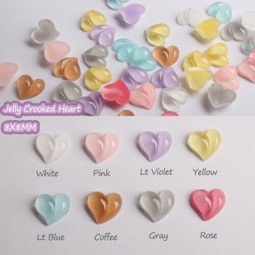 Resin Flat Back Jelly Color Crooked Heart 8MM Three-Dimensional Nail art Rhinestones Apply to DIYManicure Accessories